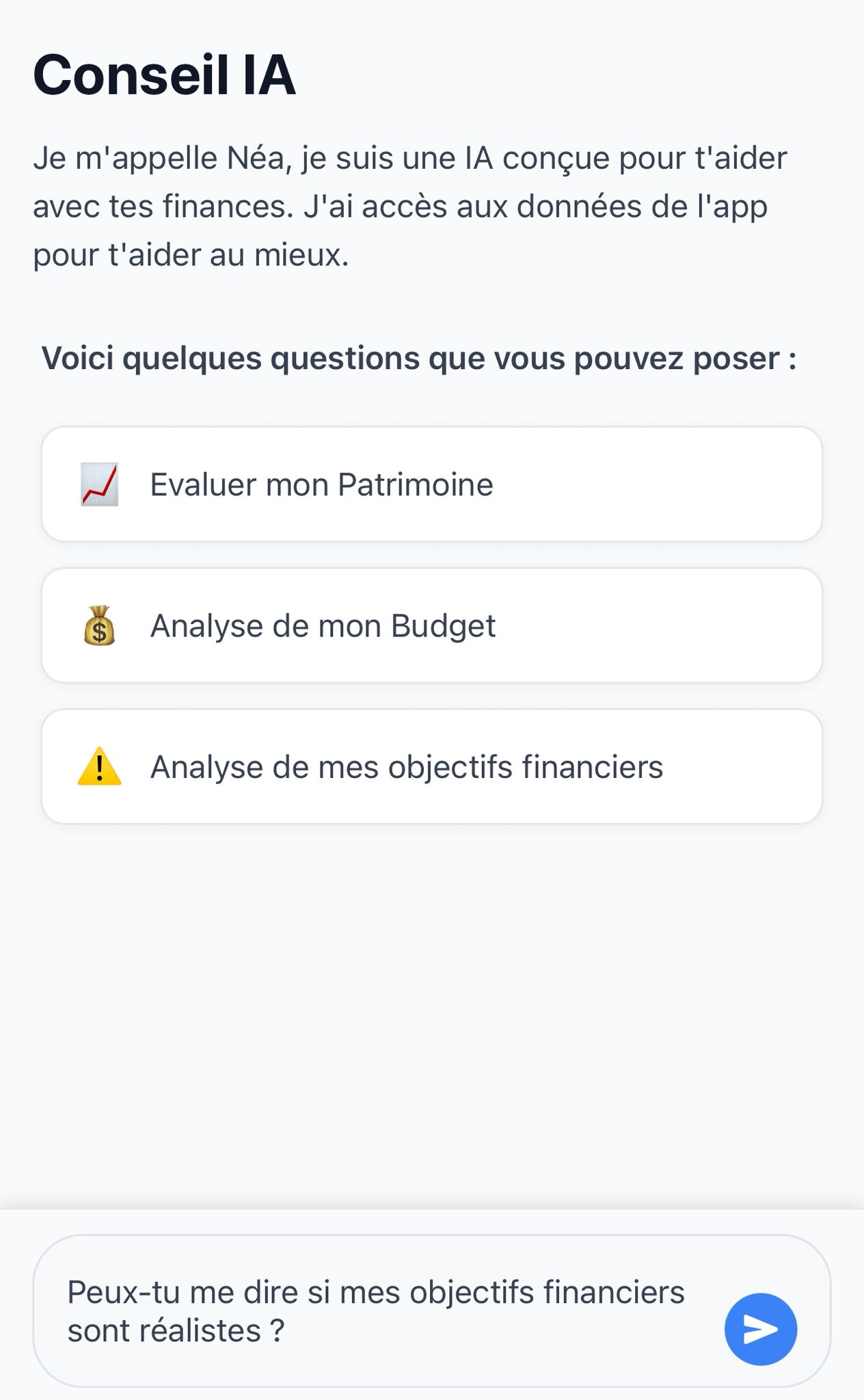 Chat avec Néa - Interface mobile